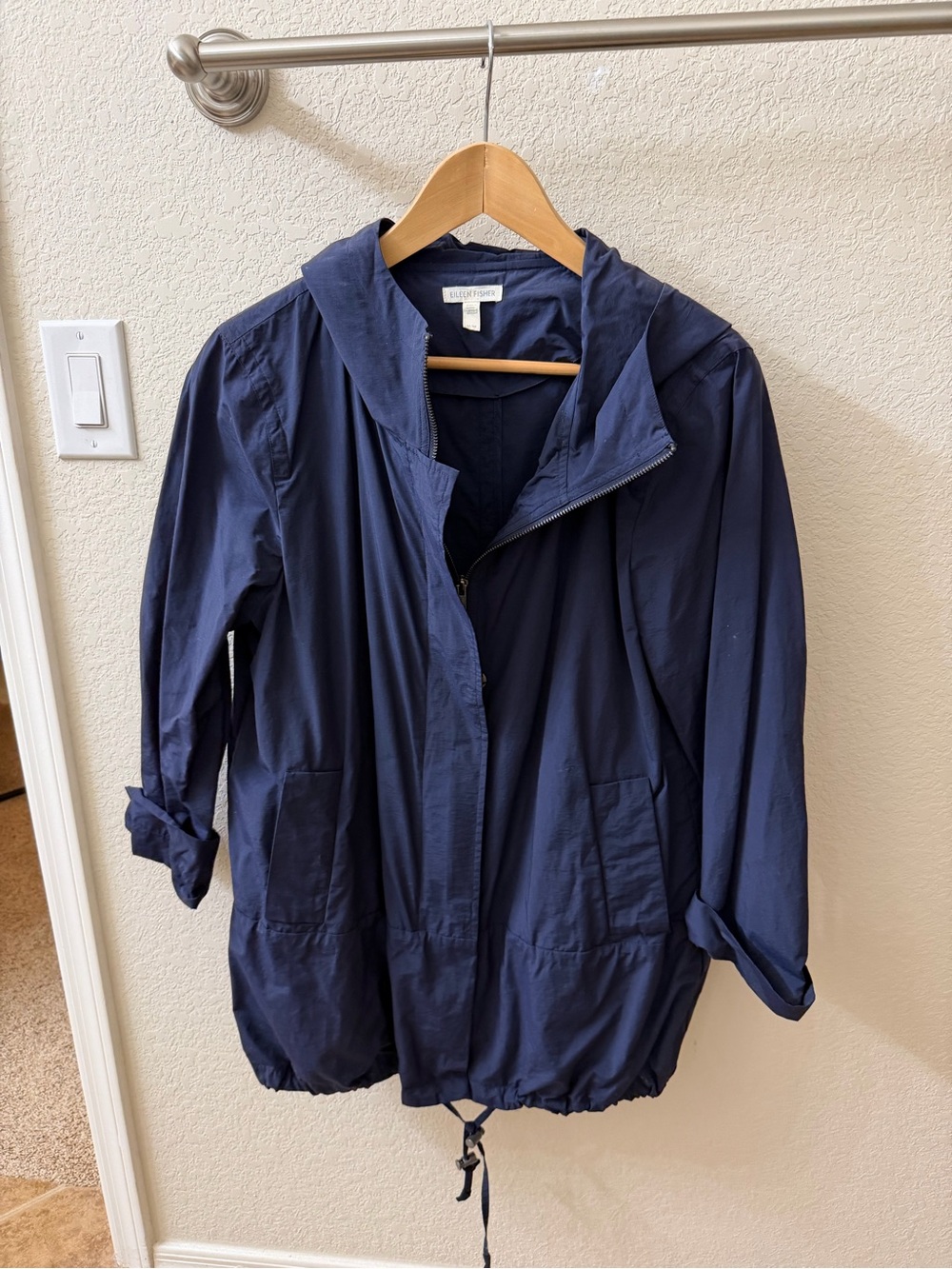 Eileen Fisher Navy Hooded Utility Jacket